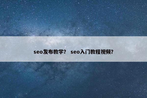 seo发布教学？ seo入门教程视频？