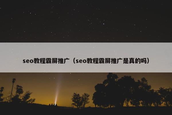 seo教程霸屏推广（seo教程霸屏推广是真的吗）