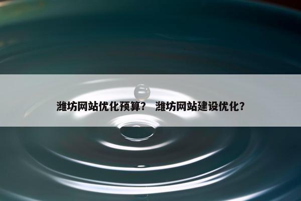 潍坊网站优化预算？ 潍坊网站建设优化？