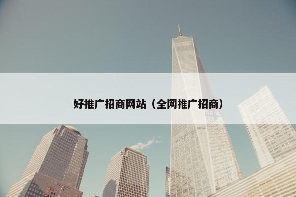 好推广招商网站（全网推广招商）