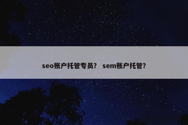 seo账户托管专员？ sem账户托管？